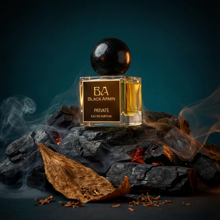 Private bottle with dried leaves and smoke