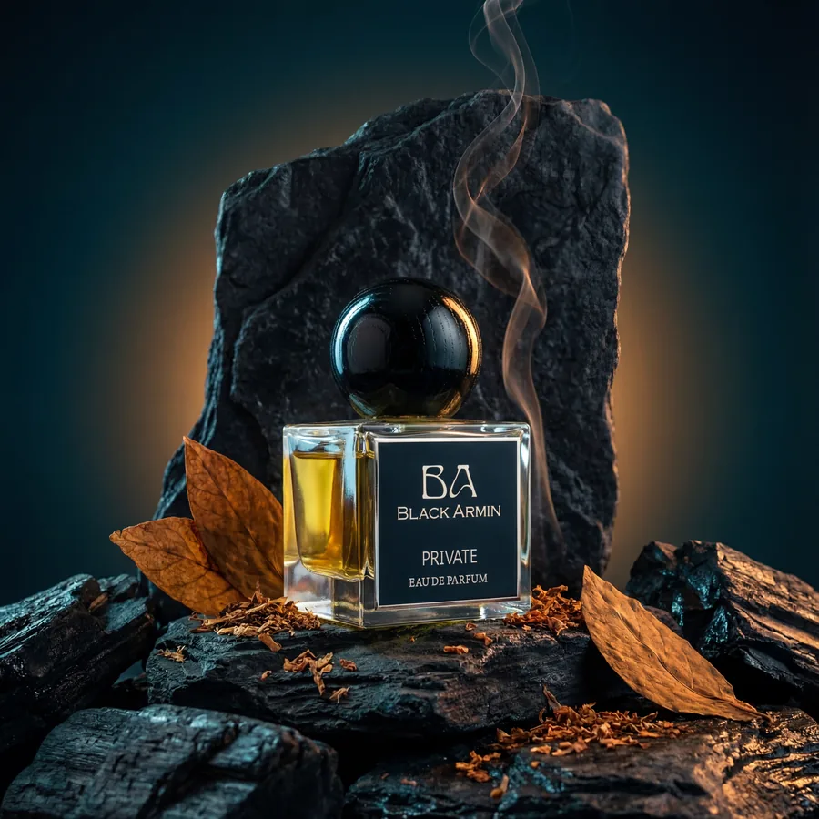 Private bottle among coal and embers
