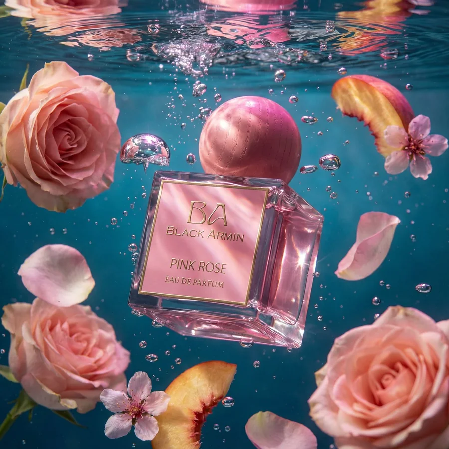 Pink Rose bottle submerged with roses