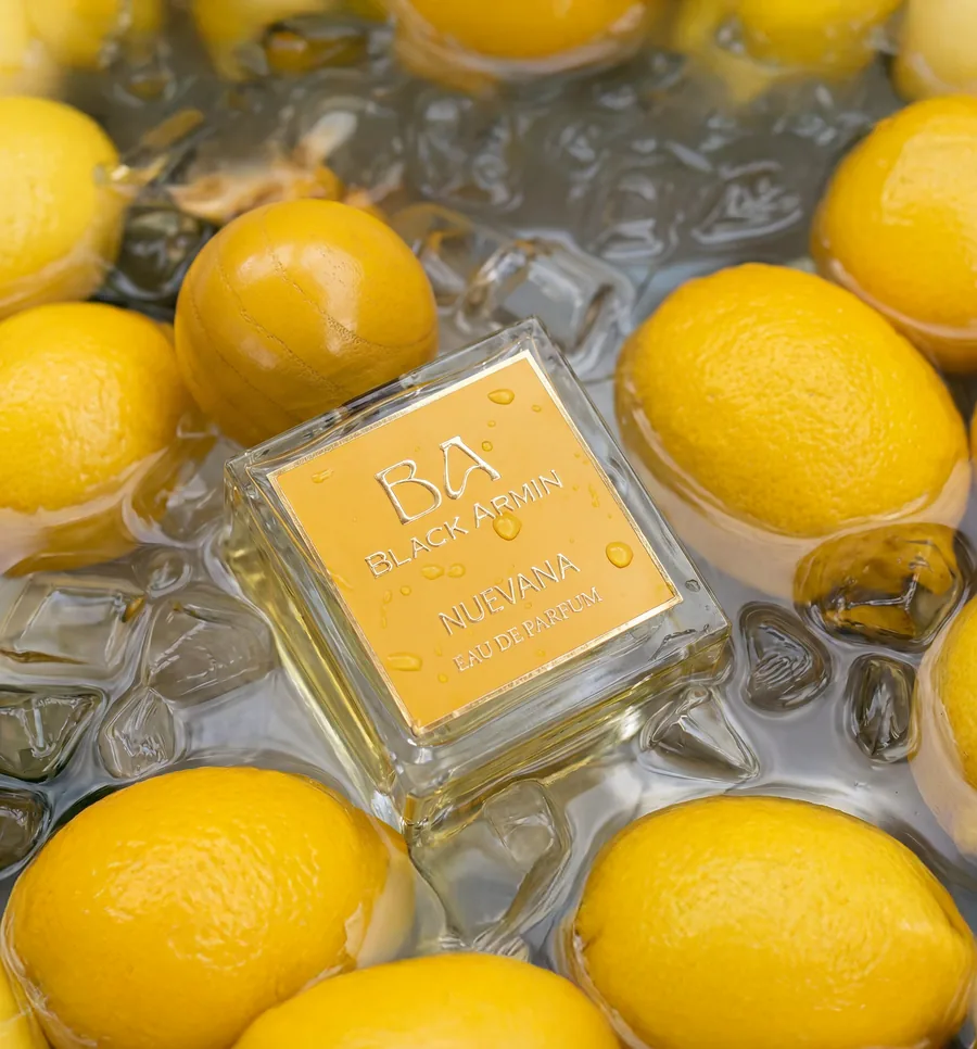 Nuevana bottle on ice with lemons