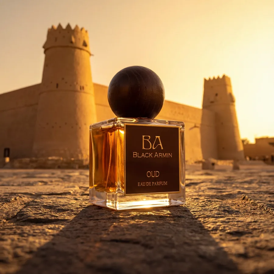 Oud bottle in a stone niche