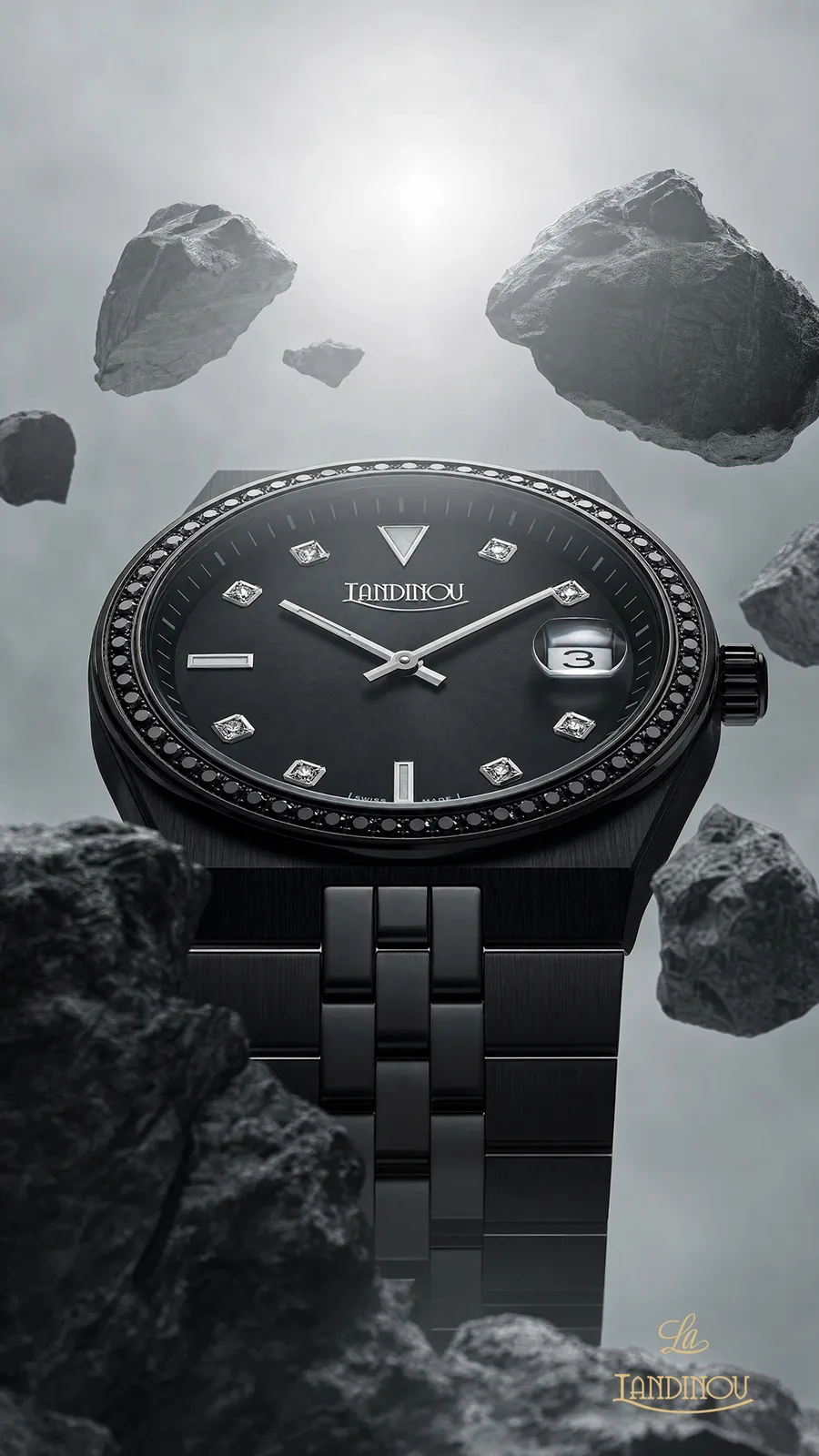 Landinou watch on dark rock