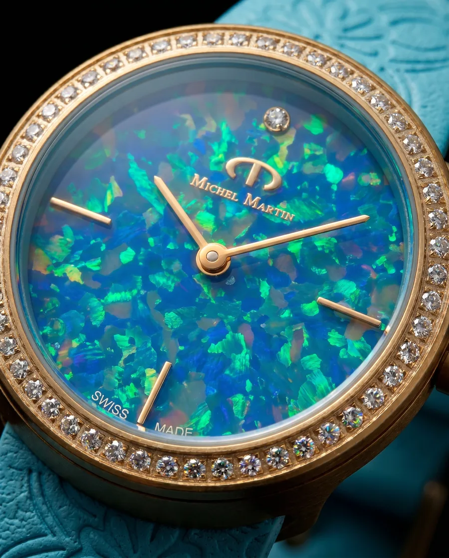 Opal dial, gold case